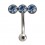 Steel Eyebrow Ring with Horizontal Triple Light Blue Strass