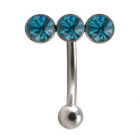 Steel Eyebrow Curved Bar Ring with Horizontal Triple Turquoise Strass