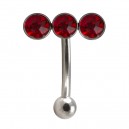 Steel Eyebrow Curved Bar Ring with Horizontal Triple Red Strass