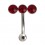 Steel Eyebrow Ring with Horizontal Triple Red Strass