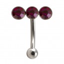 Steel Eyebrow Curved Bar Ring with Horizontal Triple Purple Strass