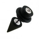 Black Earlobe Fake Plug w/ Cone & White Zirconia O Ring Cylinder
