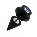 Black Earlobe Fake Plug w/ Cone & Light Blue Zirconia O Ring Cylinder