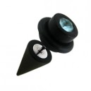 Black Earlobe Fake Plug w/ Cone & Turquoise Zirconia O Ring Cylinder