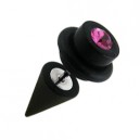 Black Earlobe Fake Plug w/ Cone & Pink Zirconia O Ring Cylinder