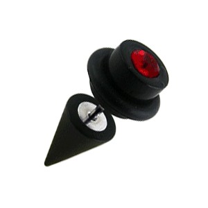 Faux Plug Oreille Noir Cône & Cylindre O Ring Zircone Rouge