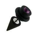 Black Earlobe Fake Plug w/ Cone & Purple Zirconia O Ring Cylinder