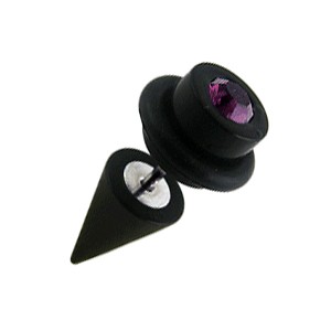 Black Earlobe Fake Plug w/ Cone & Purple Zirconia O Ring Cylinder