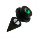 Black Earlobe Fake Plug w/ Cone & Dark Green Zirconia O Ring Cylinder