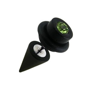 Black Earlobe Fake Plug w/ Cone & Light Green Zirconia O Ring Cylinder