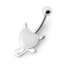 Devil 925 Silver & 316L Steel Belly Bar Navel Button Ring with Rexine White Heart