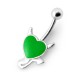 Devil 925 Silver & 316L Steel Belly Bar Navel Button Ring with Rexine Dark Green Heart