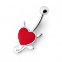 Devil 925 Silver & 316L Steel Belly Bar Navel Button Ring with Rexine Red Heart