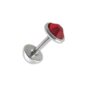 5mm Red CZ Zirconia & Half-Ball Fake Earlobe Plug Ear Stud