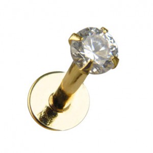 Lippen- / Labret-Piercing Push-Fit 14 Karat Gold Zirkon Wei&szlig;