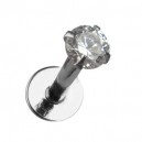 Lippen- / Labret-Piercing Push-Fit 14 Karat Wei&szlig;gold Zirkon Wei&szlig;