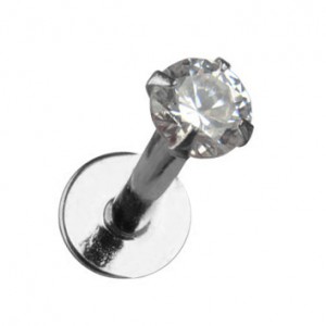 Lippen- / Labret-Piercing Push-Fit 14 Karat Wei&szlig;gold Zirkon Wei&szlig;