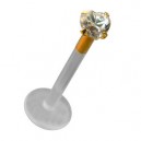 Labret-Piercing Push-Fit Bioflex 14 Karat Gold Zirkon Wei&szlig; Herz