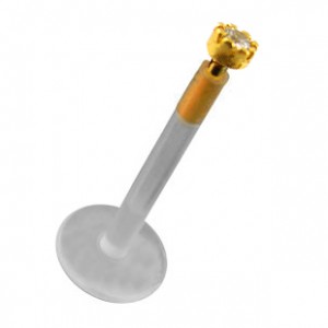 Piercing Labret Push-Fit Bioflex 14 Karat Gold Zirkon Weiß Zinnen