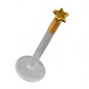 14K Yellow Gold Push-Fit Bioflex Labret Piercing Bar Stud w/ Flat Star
