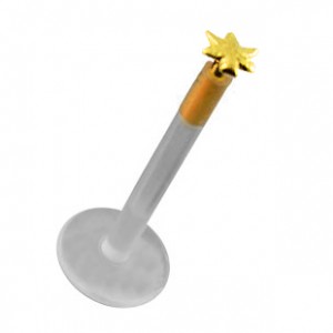 Labret-Piercing Push-Fit Bioflex 14 Karat Gold Cannabis