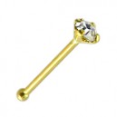 Gerader Nasenpiercing-Pin 14 Karat Gelbgold Echter Diamant