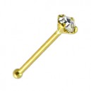 Piercing Nariz Pin Derecho Oro Amarillo de 14K Genuino Diamante