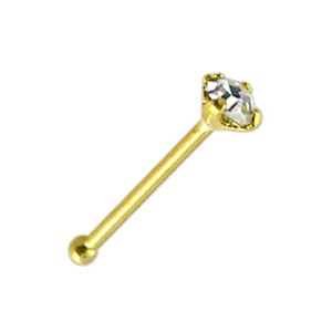 14K Yellow Gold Nose Ring Bone Bar w/ Genuine Diamond