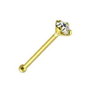 Gerader Nasenpiercing-Pin 14 Karat Gelbgold Echter Diamant