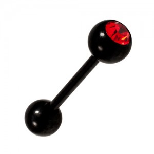 Black Anodized Tongue Bar Ring Piercing with Red Strass