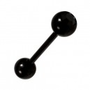 Black Anodized Tongue Bar Ring Piercing with Black Strass
