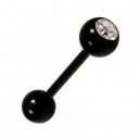 Black Anodized Tongue Bar Ring Piercing with White Strass