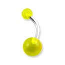 Transparent Yellow Acrylic Belly Bar Navel Button Ring w/ Balls