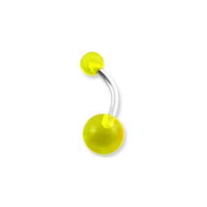 Transparent Yellow Acrylic Belly Bar Navel Button Ring w/ Balls