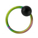 Rainbow Anodized G23 Titanium BCR/Conch Ring w/ Black Ball
