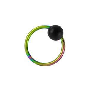 Rainbow Anodized G23 Titanium BCR/Conch Ring w/ Black Ball