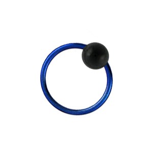 Dark Blue Anodized G23 Titanium BCR/Conch Ring w/ Black Ball