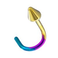 Rainbow Anodized Grade 23 Titanium Nose Stud Screw Ring w/ Spike