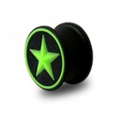 Flexible Biocompatible Silicone Ear Plug Stretcher Expander w/ Green/Black Star Circle