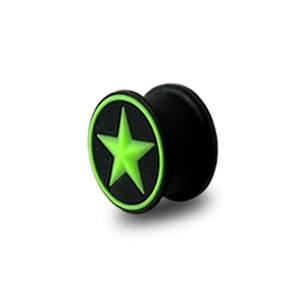 Plug Lóbulo Oreja Silicona Biocompatible Flexible Estrella Círculo Verde / Negro