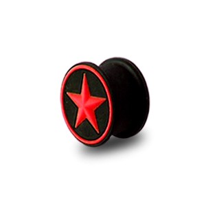 Plug Lóbulo Oreja Silicona Biocompatible Flexible Estrella Círculo Rojo / Negro