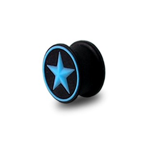 Flexible Biocompatible Silicone Ear Plug Stretcher Expander w/ Blue/Black Star Circle