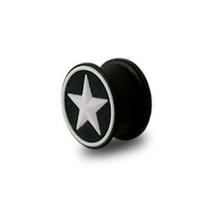 Flexible Biocompatible Silicone Ear Plug Stretcher Expander w/ White/Black Star Circle