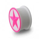 Flexible Biocompatible Silicone Ear Plug Stretcher Expander w/ Pink/White Star Circle