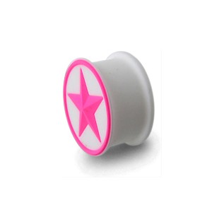 Flexible Biocompatible Silicone Ear Plug Stretcher Expander w/ Pink/White Star Circle