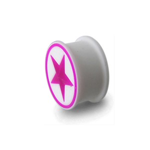 Plug Lóbulo Oreja Silicona Biocompatible Flexible Estrella Círculo Púrpura / Blanco