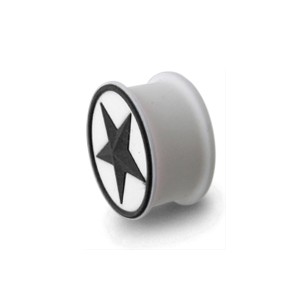 Flexible Biocompatible Silicone Ear Plug Stretcher Expander w/ Black/White Star Circle