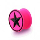 Flexible Biocompatible Silicone Ear Plug Stretcher Expander w/ Black/Light Pink Star Circle
