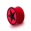 Flexible Biocompatible Silicone Ear Plug Stretcher Expander w/ Black/Red Star Circle