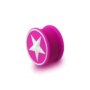 Flexible Biocompatible Silicone Ear Plug Stretcher Expander w/ White/Dark Pink Star Circle